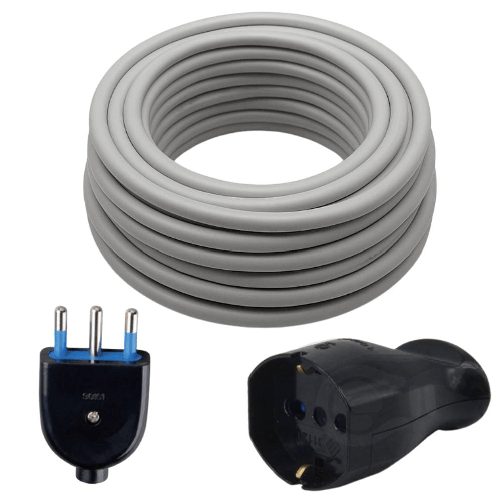 DIMELITALIA kit composto da 20 mt cavo fror grigio + presa schuko 10/16a + spina nera 16a