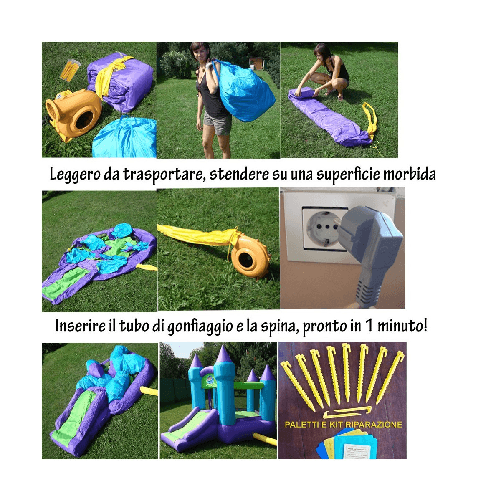 Castello-Gonfiabile-Gigante-Bambini-Gioco-Scivolo-Saltarello-Tappeto-Elastico