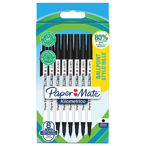 Paper mate kilometrico penna a sfera nera punta media 1,0 mm inchiostro nero 80% riciclata