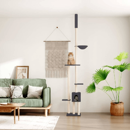 VidaXL Albero per Gatti Pavimento Soffitto Grigio Scuro 258,5-284,5 cm