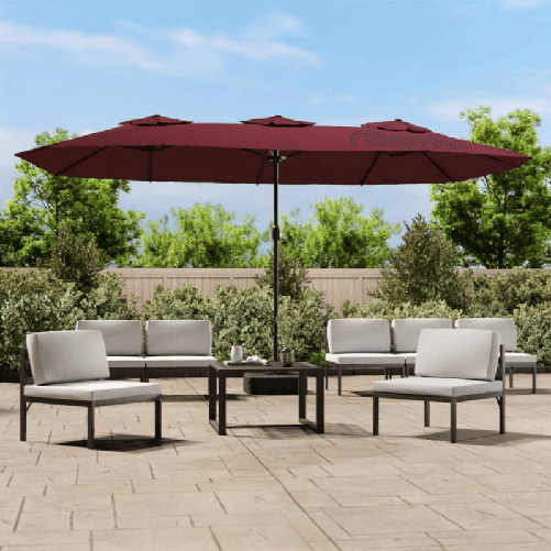 VidaXL Ombrellone a Doppia Testa con LED Rosso Bordeaux 449x245 cm