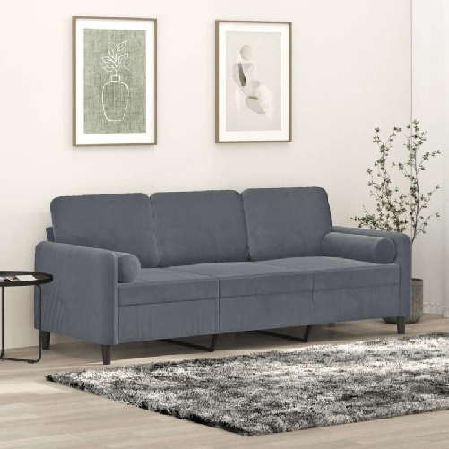 VidaXL Divano a 3 Posti con Cuscini Grigio Scuro 180 cm in Velluto