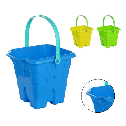 TrAdE Shop Traesio  Secchiello Da Spiaggia Con Motivo A Castello In Plastica Colorata Mare 17x17cm 618580 -