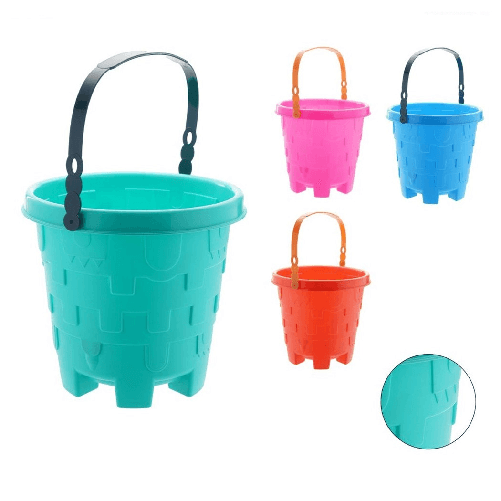 TrAdE Shop Traesio  Secchiello Da Spiaggia Secchio Con Motivo Castello In Plastica Colorata 18x18cm 618579 -