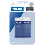 Milan Nata 320 Confezione da 2 Gomme Rettangolari - Plastica - Striscia di Cartone Blu - Tutti i Tipi di Superfici - Colore Bianco