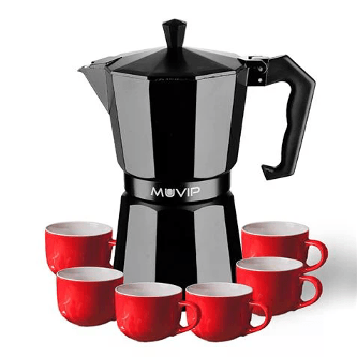 Muvip  Caffettiera in alluminio Muvip MV0607 - Capacità 6 tazze - Manico ergonomico - Antiaderente