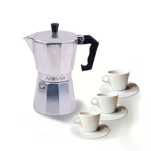 Muvip  Caffettiera in alluminio Muvip MV0600 - Capacità 3 tazze - Manico ergonomico - Antiaderente