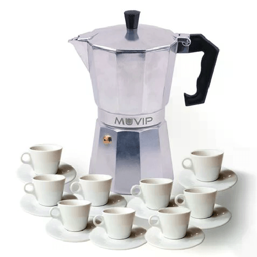 Muvip  Caffettiera in alluminio Muvip MV0602 - Capacità 9 tazze - Manico ergonomico - Antiaderente