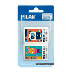 Milan 4018 Confezione da 2 Gomme Rettangolari - Morbida Gomma Sintetica - Disegni a Colori per Bambini