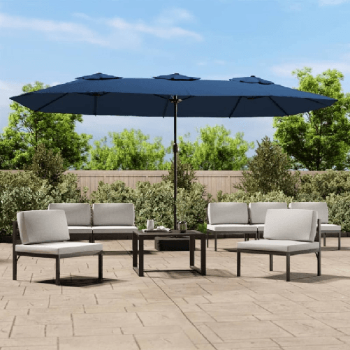VidaXL Ombrellone a Doppia Testa con LED Azzurro 449x245 cm