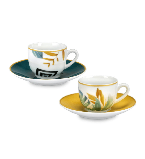 Fade Palm, set 6 tazze con piattino caffè, in fine porcellana