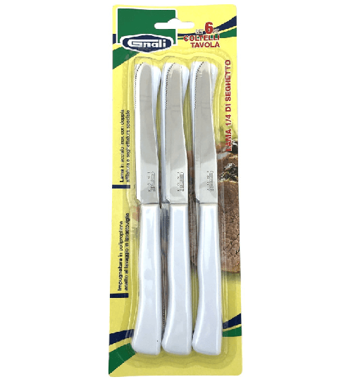 Gnali, set 6 coltello tavola Bianco, lama metà dentata cm 11