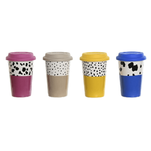 DKD Home Decor Tazza con Coperchio DKD Home Decor Multicolore animali Città 400 ml (4 Unità)