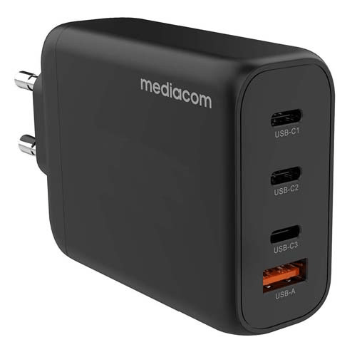 Mediacom md-a220 caricabatterie gan 100w 1 usb-a 3 usb-c power delivery nero