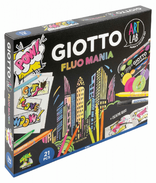 Giotto art lab fluo mania set colori pennarelli fluo pastelli acquerelli f582500
