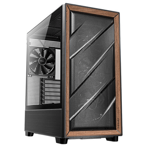 Antec flux case pc midi tower atx/itx/micro atx nero e legno con finestra laterale