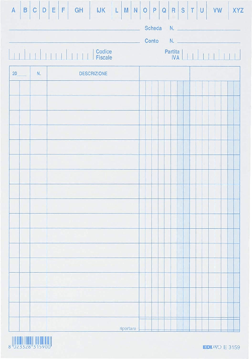 Edipro schede dare/avere/saldo 100pz 17x12mm 2 colonne blu per contabilità