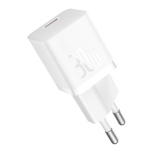 Baseus caricatore usb-c 30w gan5 mini bianco ricarica rapida universale ac