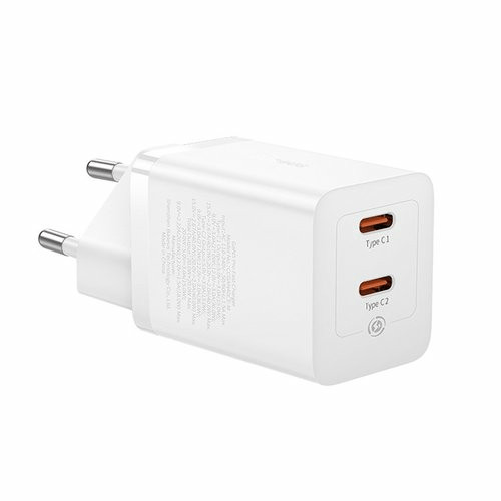 Baseus caricatore usb-c 40w gan5 pro bianco ricarica rapida 2 porte universale