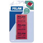 MILAN NATA 624 Pacchetto di 3 gomma rettangolare - plastica - morbida - non abrasiva - rosso/bianco