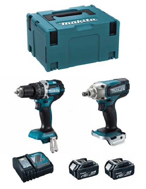 Makita kit mk220rtj (dhp484 + dtw190 + 2 x 5,0 ah.. 8435587921080