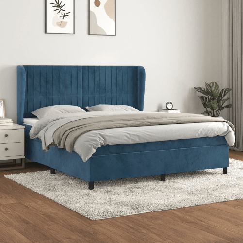 VidaXL Giroletto a Molle con Materasso Blu Scuro 160x200 cm in Velluto