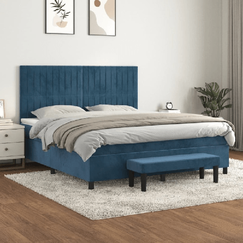 VidaXL Giroletto a Molle con Materasso Blu Scuro 160x200 cm in Velluto