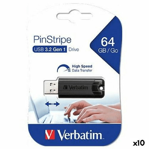Verbatim Pendrive Verbatim Pinstripe Nero 64 GB (10 Unità)