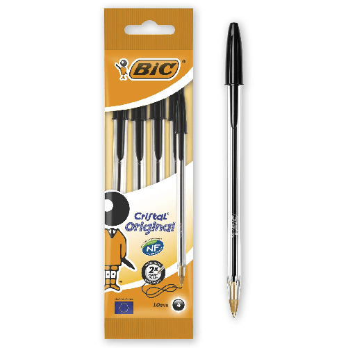 Bic cristal original penne a sfera nere 4 pezzi punta media 1mm inchiostro nero