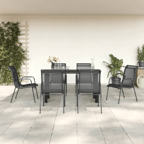 VidaXL Set da Pranzo da Giardino 7 pz Nero in Acciaio e Textilene