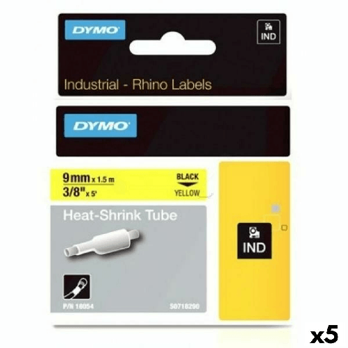 Dymo Nastro Laminato per Etichettatrici Rhino Dymo ID1-9 Giallo Nero 9 x 1,5 mm (5 Unità)