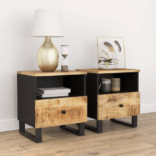 VidaXL Comodini 2pz in Legno Massello di Mango e Legno Multistrato