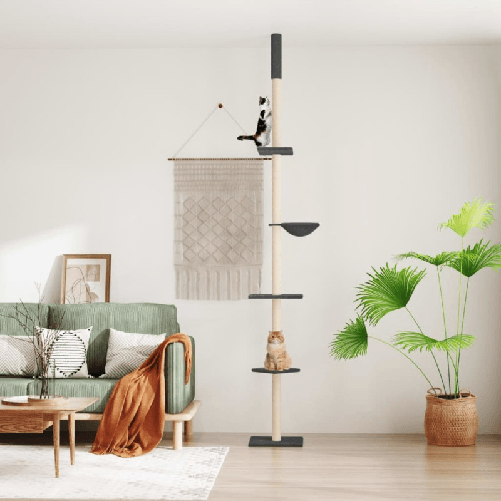 VidaXL Albero per Gatti Pavimento Soffitto Grigio Scuro 263,5-289,5 cm