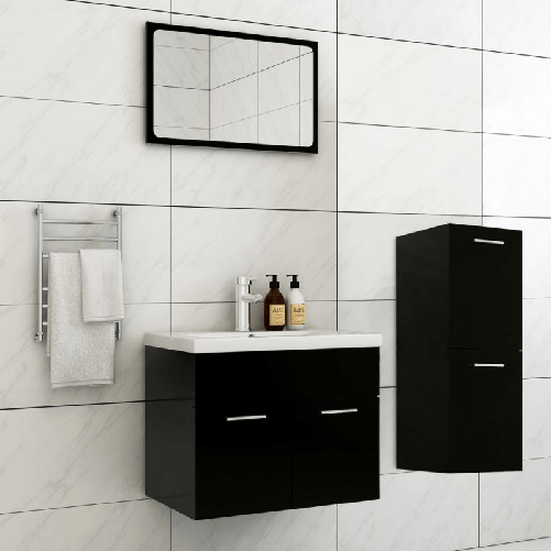 VidaXL Set Mobili da Bagno Nero in Legno Multistrato