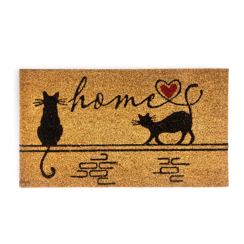 Tex family  Tappeto Ingresso Esterno in Cocco - Zerbino Antiscivolo Home con Gatti Stilizzati - 40x70 cm