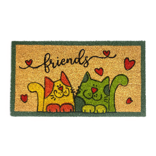 Tex family  Tappeto Ingresso Esterno in Cocco - Zerbino Antiscivolo Friends con Gatti Colorati - 40x70 cm