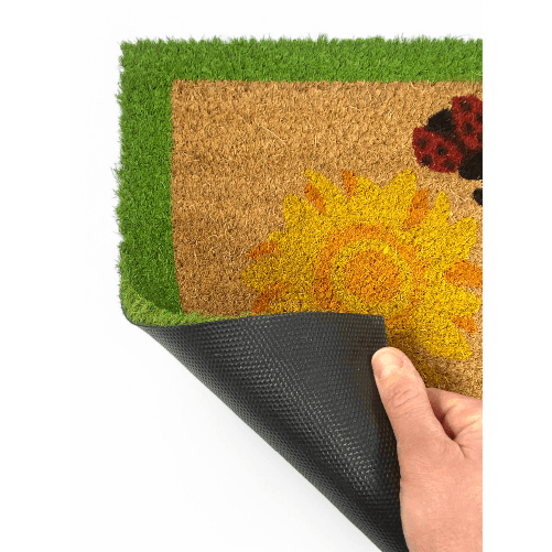 Tex family  Tappeto Ingresso Esterno in Cocco - Zerbino Antiscivolo con Coccinelle e Girasoli - 40x70 cm