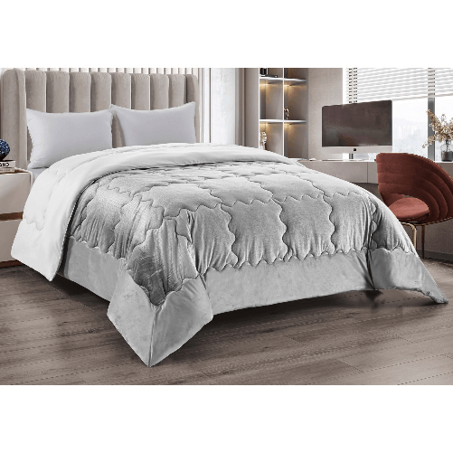 Tex family  TRAPUNTA Piumone in Soffice Velluto GRIGIO Effetto Piuma 2 Piazze Matrimoniale ELISIR Jacquard