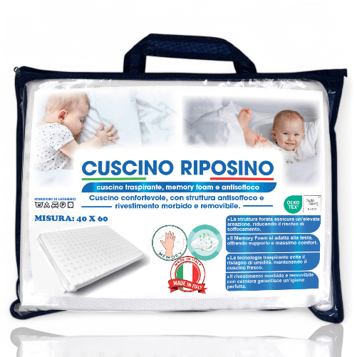 Tex family  Cuscino Riposino Baby Memory Foam 40x60 cm - Traspirante, Antisoffoco, Sfoderabile - Made in Italy