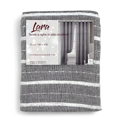 Tex family  Tenda Lara Grigia a Righe - Stile Moderno - Poliestere Semitrasparente - Con Anelli in Acciaio