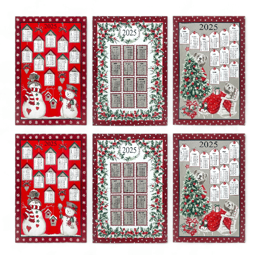 Tex family  Strofinacci cucina cotone Natale calendario 2025 maxi 50x70cm – Set 6 Pezzi, 3 Stampe, Idea Regalo
