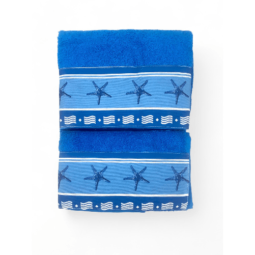 Tex family SET asciugamani con bordo Stelle Marine Blu in puro cotone Made in Italy