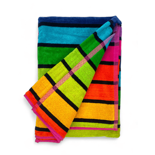 Tex family  TELO MARE in spugna puro cotone RIGA MULTICOLORE misura grande cm. 90 X 165 e zaino spiaggia