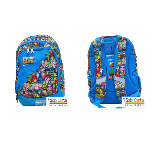 Tinta Unita  Zaino TintaUnita STUMBLE GUYS AZZURRO zaino scuola con sistema di aggancio cross per trolley