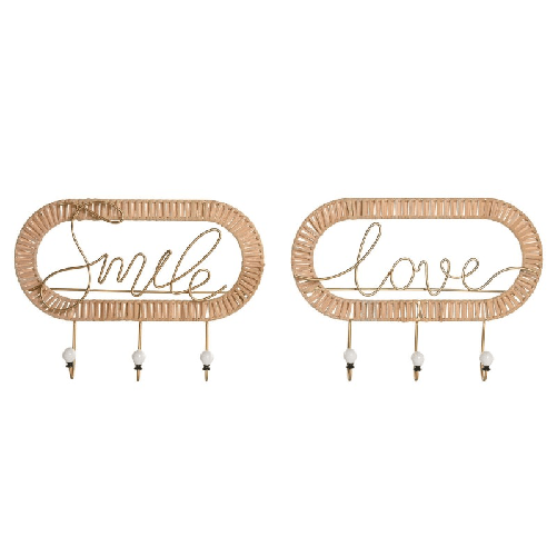 Home ESPRIT  Appendiabiti da parete Home ESPRIT Dorato Naturale Metallo Rattan 40 x 6,4 x 28,6 cm (2 Unità)