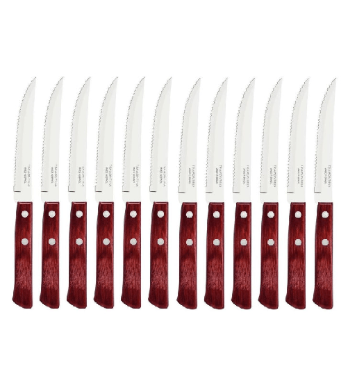 Tramontina set 12 coltello da bistecca dentato a punta, manico legno