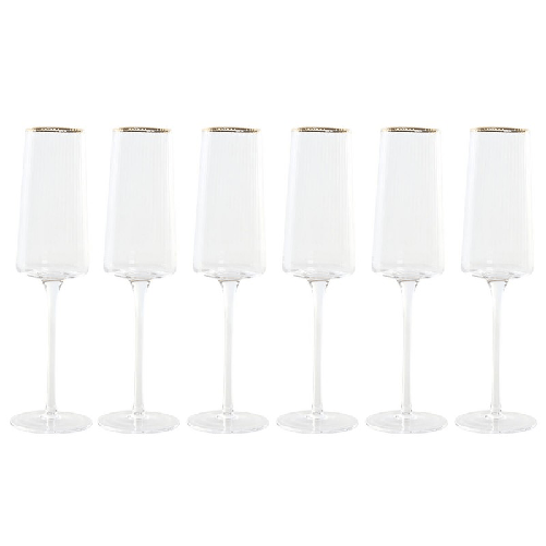 Home ESPRIT  Champagne e calice piatto per champagne Home ESPRIT Trasparente Dorato Cristallo 400 ml (6 Unità)