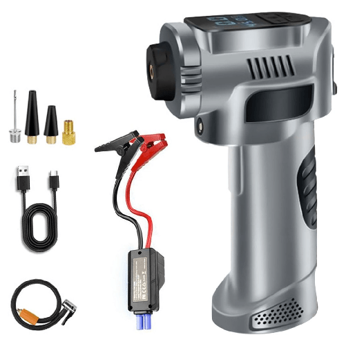 TrAdE Shop Traesio  Compressore D'aria Portatile Pompa Elettrica Wireless 4in1 8000mah Con Luce Emergenza Auto -