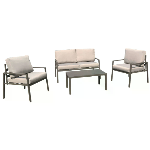 ZIK Salotto da Giardino 4 Posti Set Tavolo e Sedie con Divano, Struttura in Alluminio - Beige