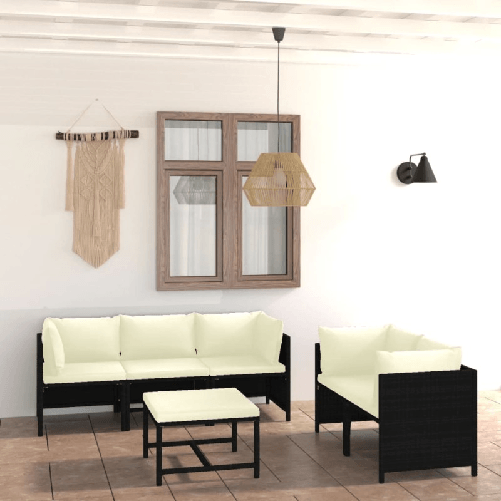 VidaXL Set Divani da Giardino 6 pz con Cuscini in Polyrattan Nero